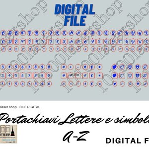 Portachiavi A-Z con lettere,numeri,cuori, 26 alphabet letters Svg DXF,PDF, file laser cut , download digitale, uso commerciale, k40