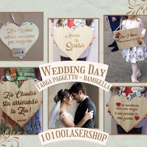 Targa in legno  a cuore "Arriva la Sposa"  per Paggetto o damigella, Decorazione matrimonio wedding,
