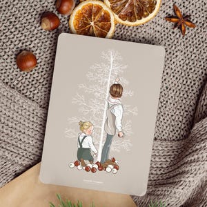 Carte "Petites filles décorant le sapin"
