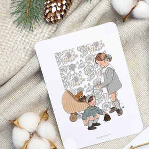 Carte "Fille et garçon jouant"