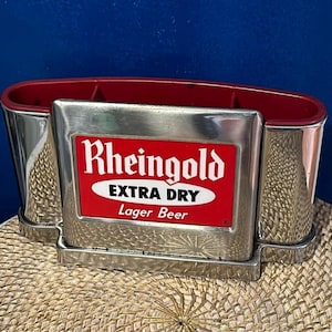 Vintage Rheingold Extra Dry Lager Beer  Chrome Caddy Straw Holder Barware