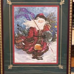 Vintage Home Interiors Santa Claus Framed and Matted Art Print by Peggy Abrams 15” x 12”