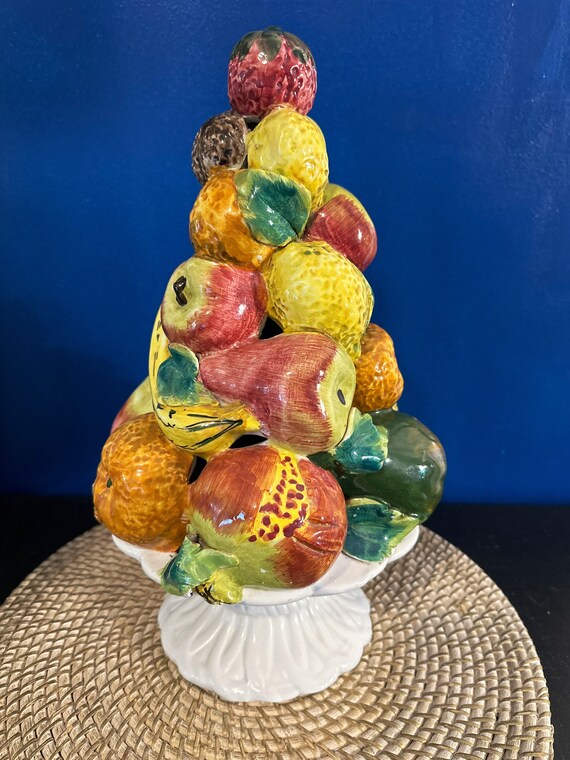 Vintage Mid Century Italian Majolica Ceramic Fruit Topiary