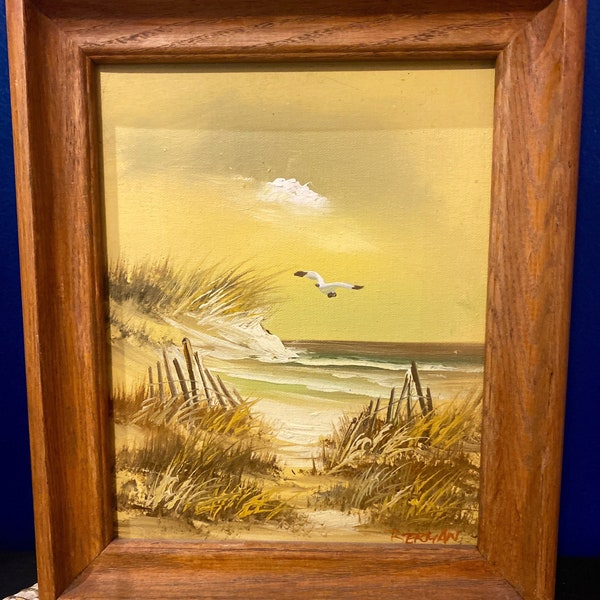 Vintage Mid Century Original Seascape Oil Painting Signed by Artist Berman on Canvas Board