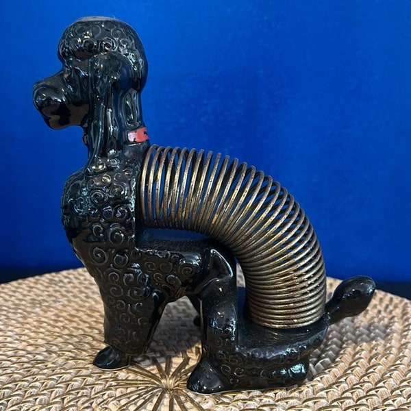 Vintage 1950’s California Postal Black Porcelain Poodle Letter Holder 7.5” Tall