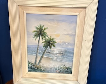 Vintage Hand Painted Oil Signed Pastel Beach Scene Framed Picture