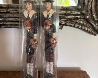 Set of 2 Pilgrim Thanksgiving Taper Candles Uni-King New in Box Harvest Decor