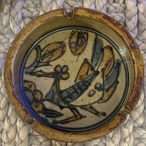 Vintage Collectible MCM Japanese Otagiri OMC Roadrunner Stoneware Pottery Ashtray