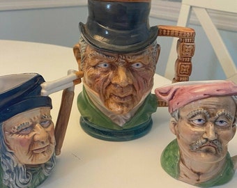 Set of Three Toby Style Character Faces Vintage Norleans Portugal Hand Made Mugs