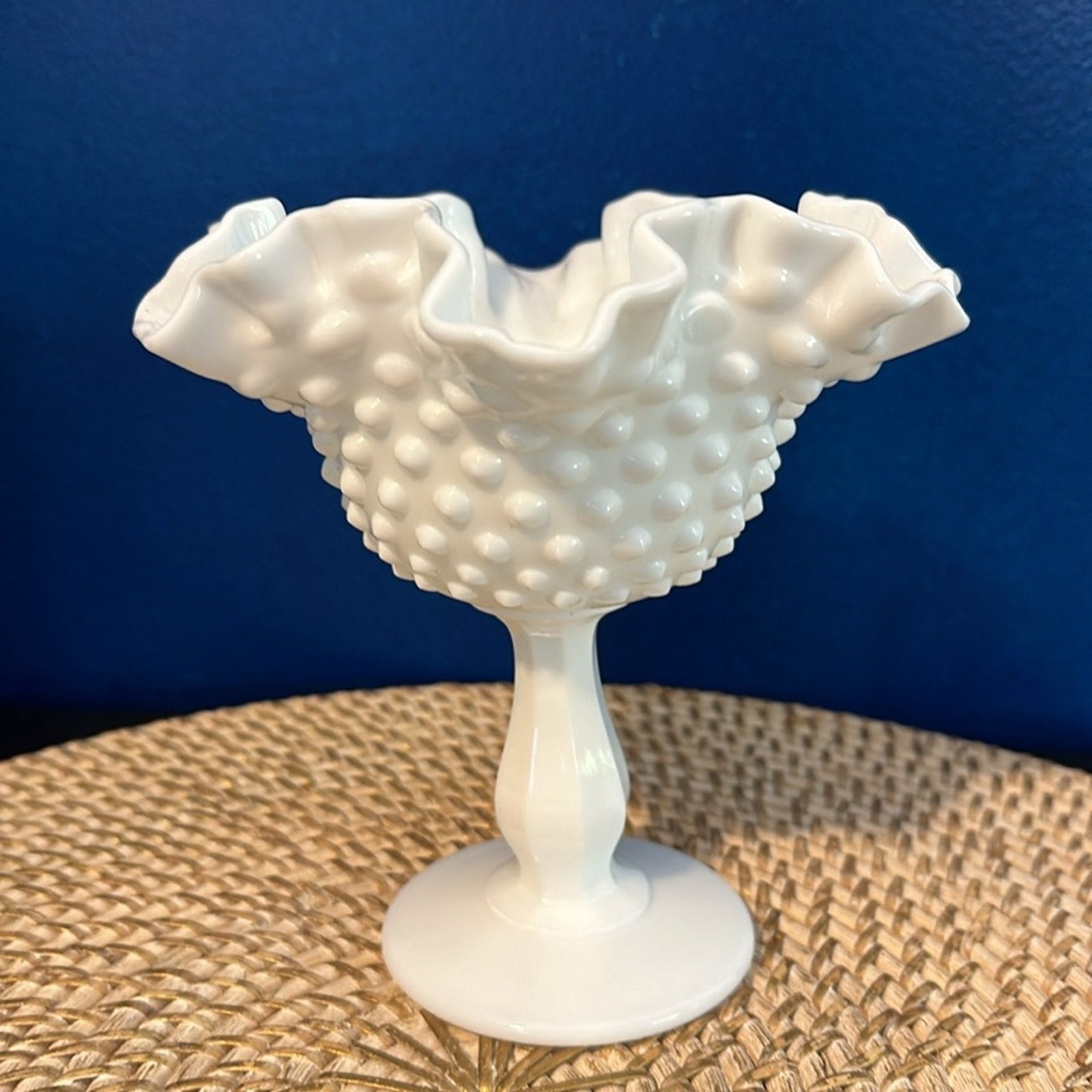 Vintage White Fenton Milk Glass Fenton Hobnail Ruffled Edge Candy Bowl ...