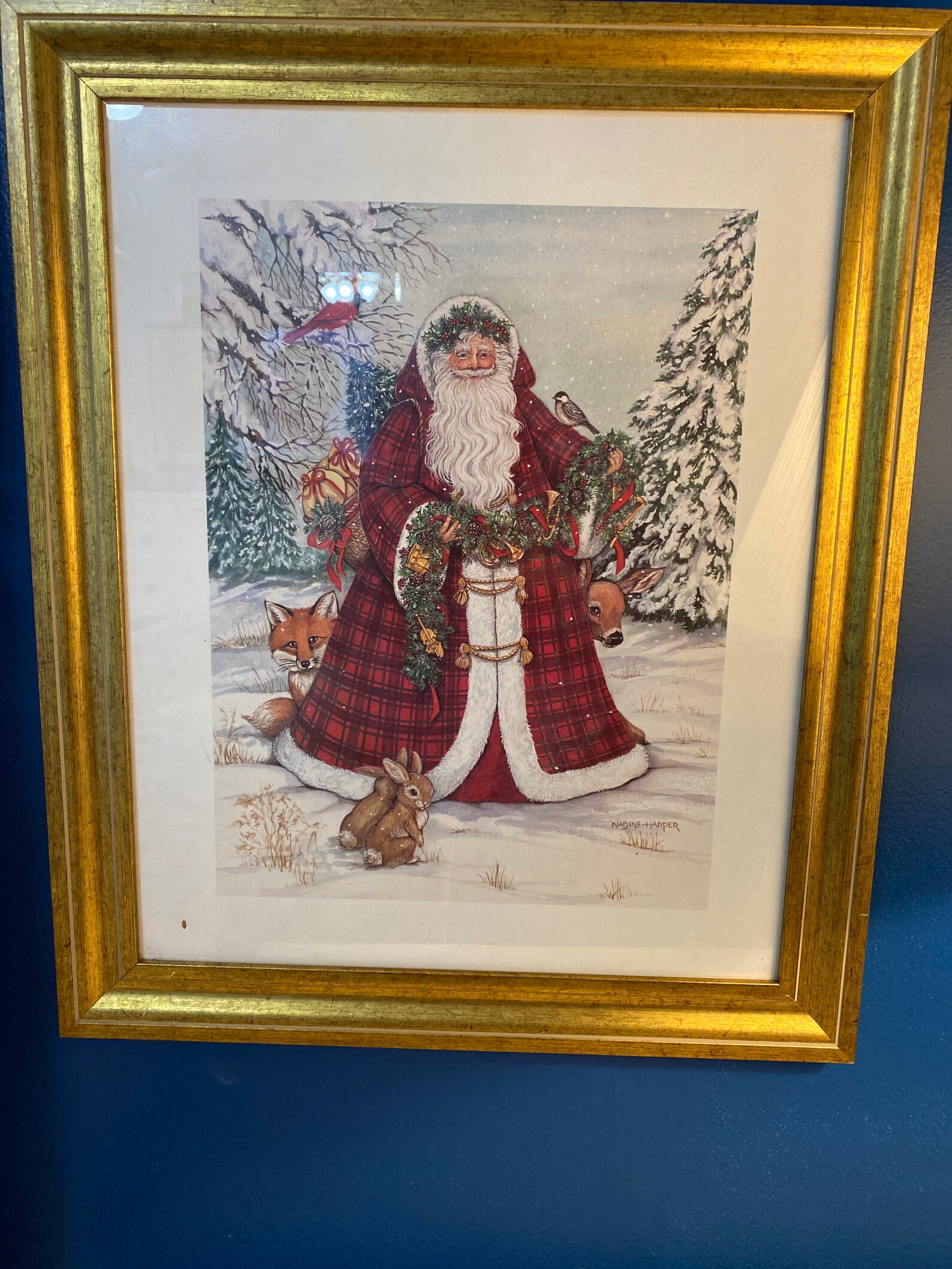 Vintage 1990s Framed Nadine Harper Santa Clause Print Etsy