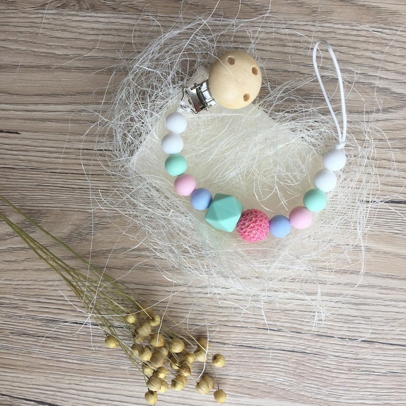 Pacifier Clip Silicone Teething Beads Teether Holder for Girls Baby Shower Gift