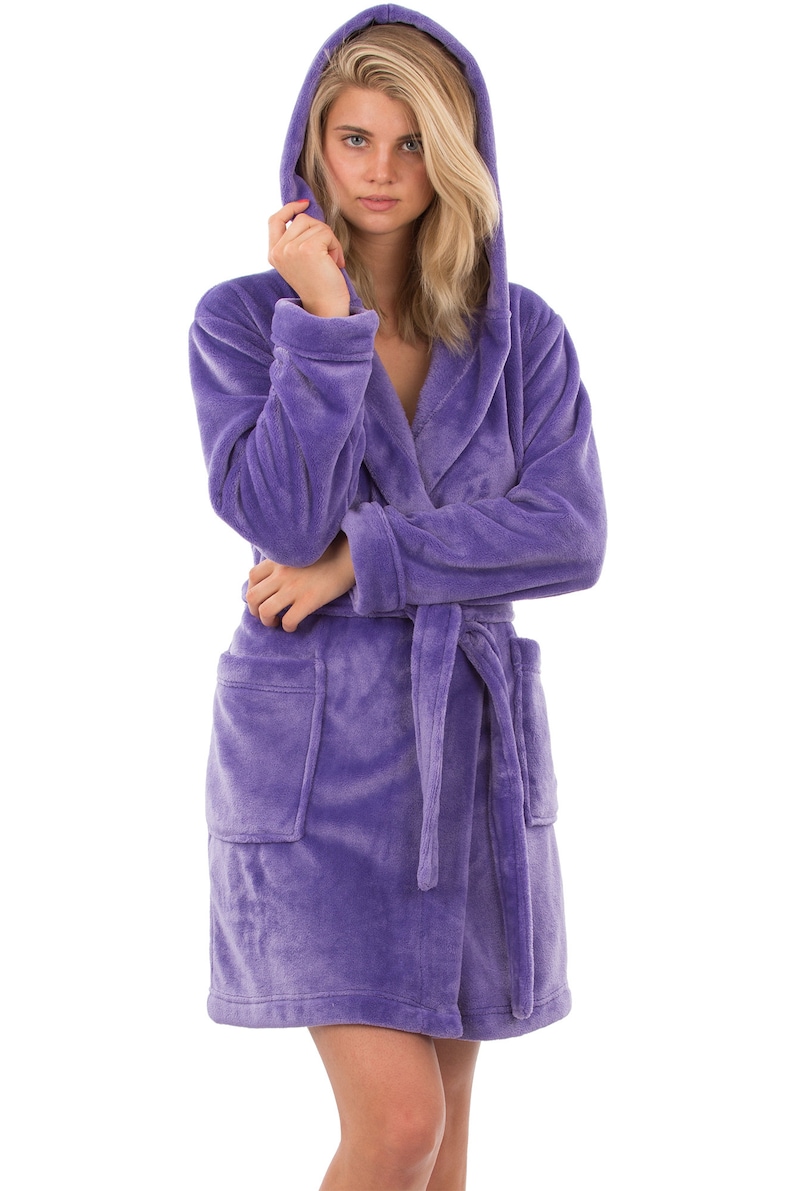 Luxury Fleece Robe with Hood Short Warm Plush Bathrobe Etsy