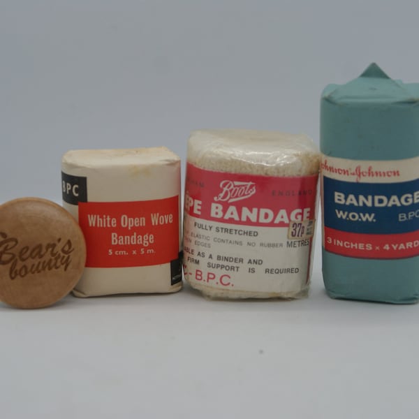 Vintage First Aid Collectibles, Boots the Chemist, 1970s Bandages