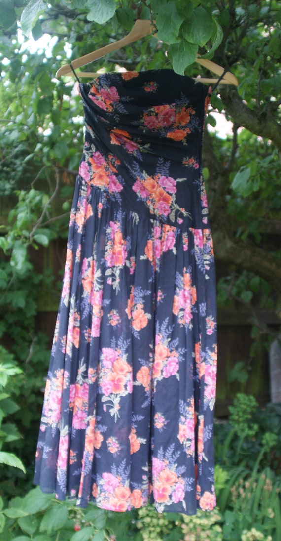 Laura Ashley vintage strapless dress - lined cott… - image 4