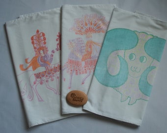 3 x Belinda Lyon Pillowcases for Oxfam 1970s