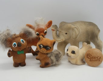 Flocked Hard Plastic Animal Models, Vintage 1970s, For Sale Individually