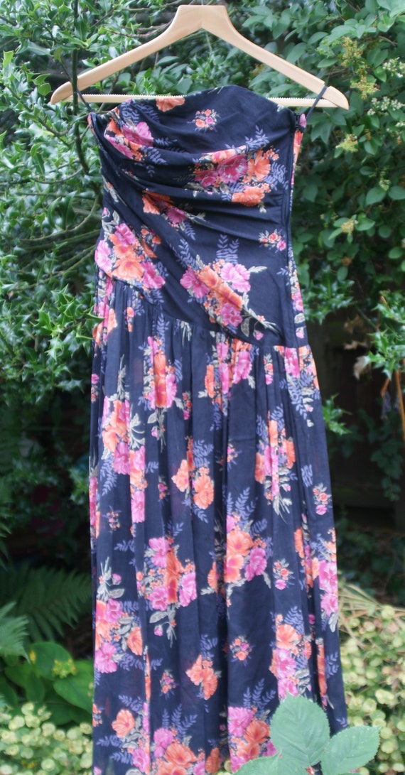 Laura Ashley vintage strapless dress - lined cott… - image 3