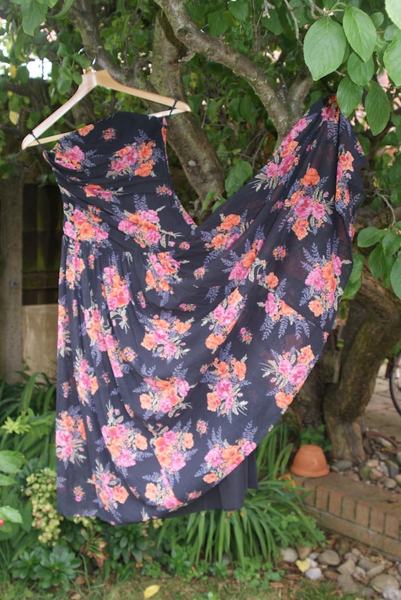 Laura Ashley vintage strapless dress - lined cotto