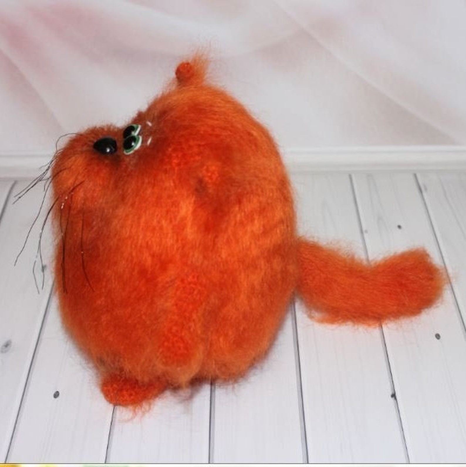 Fluffy cat plush Orange Cat Cat lover Knitted cat toy Cute Etsy