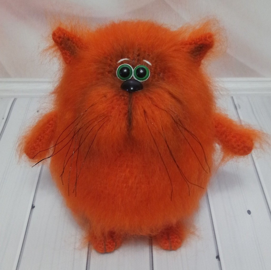 Fluffy cat plush Orange Cat Cat lover Knitted cat toy Cute Etsy