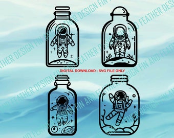 Terrarium Astronaut Svg, Astronaut in space clipart, celestial space in a bottle, astronaut monoline art