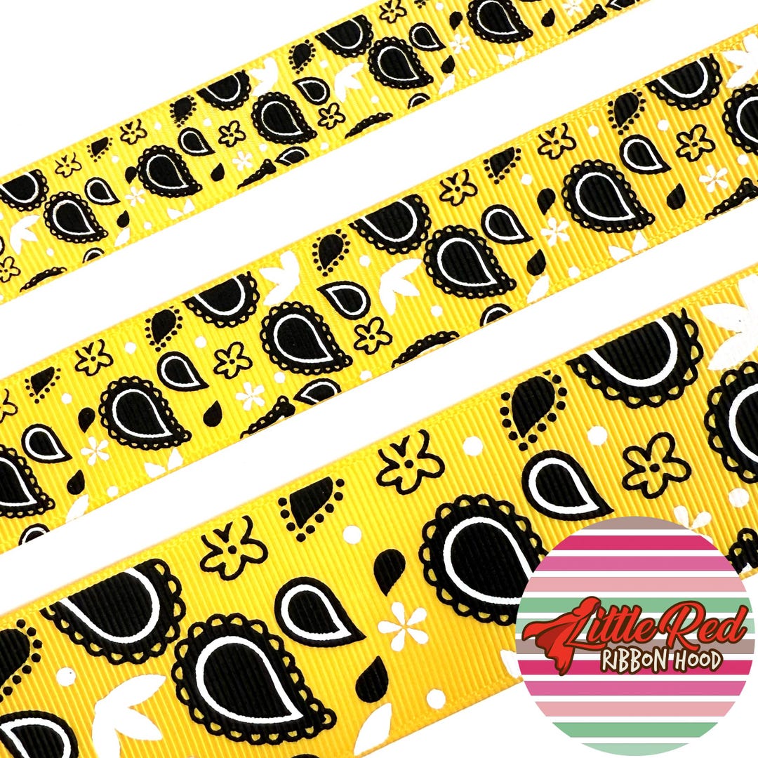 5 Yards Bandana Grosgrain Printed Ribbon, Western Paisley, Printed ...
