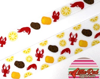 5 yards Crawfish Boil Ribbon Red Glitter, Louisiana Crawfish Ribbon, Mardi Gras Ribbon, Seafood Boil Party Decor, Grosgrain Craft