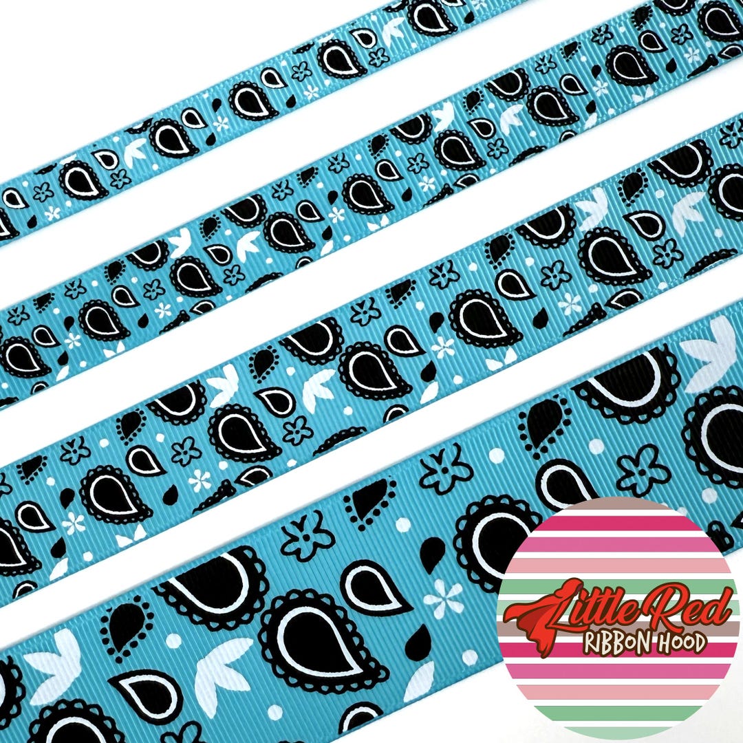 5 Yards Bandana Grosgrain Printed Ribbon, Western Paisley, Printed ...