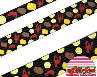 5 yards Crawfish Boil Ribbon Red Glitter, Louisiana Crawfish Ribbon, Mardi Gras Ribbon, Seafood Boil Party Decor, Grosgrain Craft