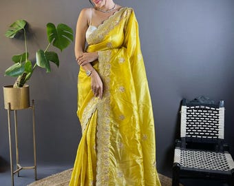 Ethereal Elegance - Traumhafter Designer Saree für Frauen - Traditioneller Indischer Saree - Hochzeits- & Festtagskleidung - Designer Saree für Frauen