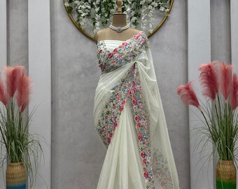 Indischer Hochzeit Saree - Majestätischer Designer Hochzeit Saree - Bestickter Braut Saree - Traditioneller Indischer Hochzeit Saree für Besondere Anlässe