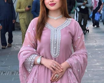 Salwar Anzug für Frauen Besticktes Pailletten Top & Plazo Set - Eleganter Eid Party Anzug - Schwerer Designer Indischer Anzug - Hochzeitsfeier Outfit