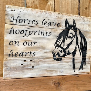 Horses leave hoofprints on our hearts wall decor, horse decor, wood horse decor, horse hoof prints quote, horse wall decor image 3