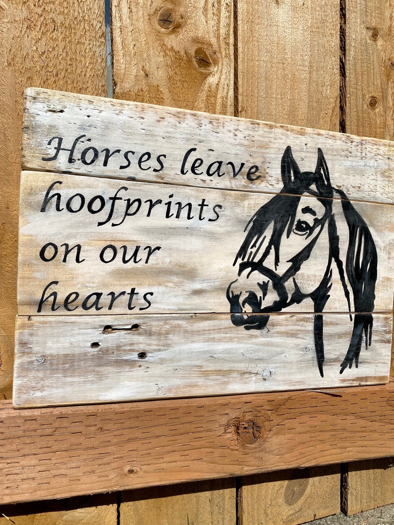 Horses leave hoofprints on our hearts wall decor, horse decor, wood horse decor, horse hoof prints quote, horse wall decor image 3