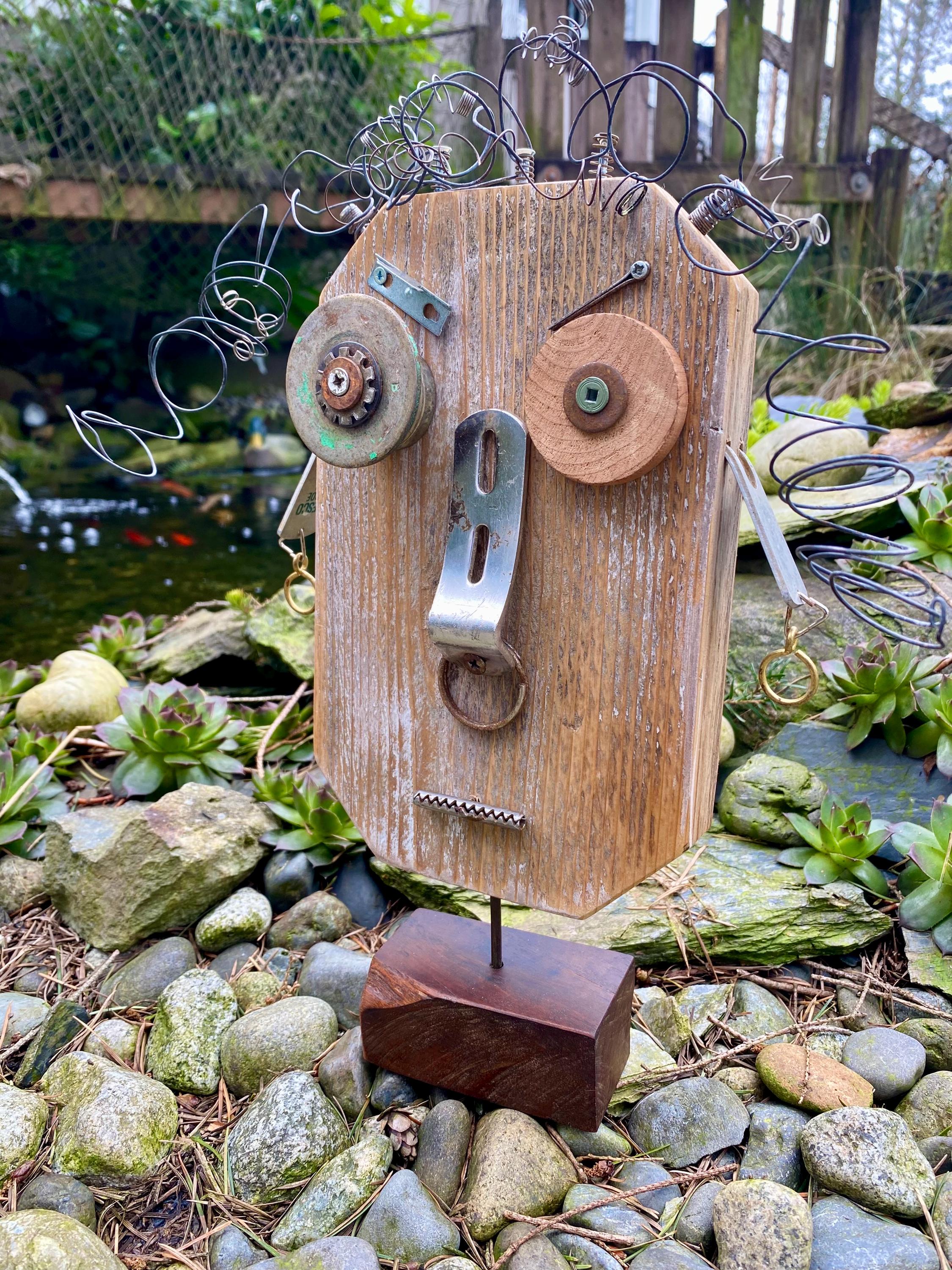 Handcrafted Wood Face Art - Unique Mixed Media Face Decor & Sculpture, Found Object Art for Home and Gallery display