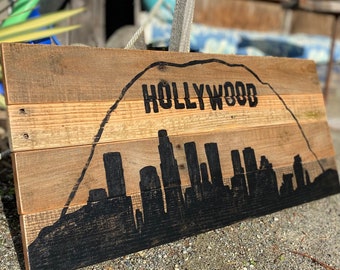 Wood Hollywood wall hanging, wood Hollywood art, Hollywood decor