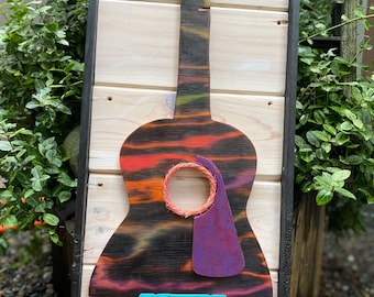 Guitar wall art, wood music decor for home and office