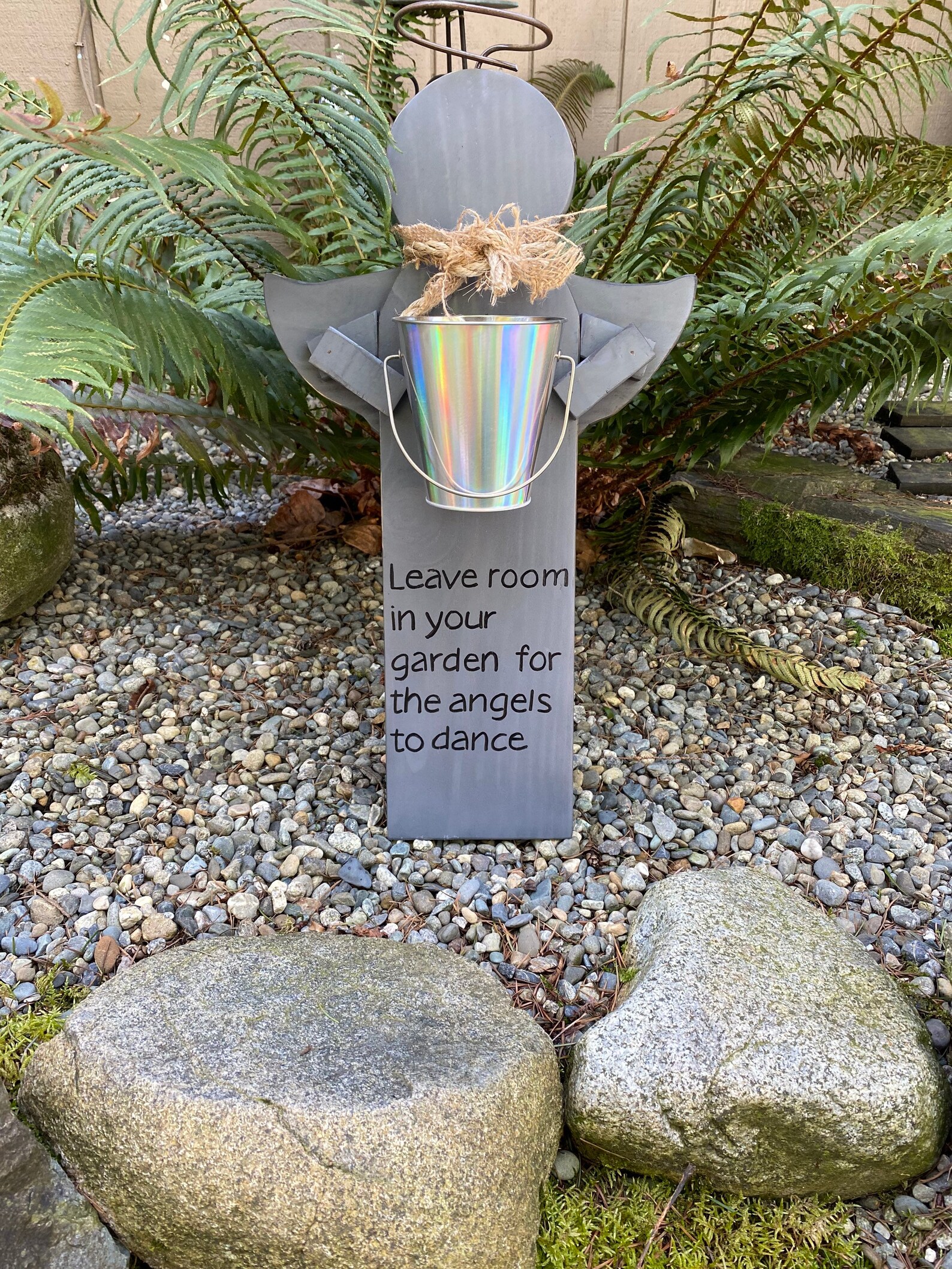 Wooden Garden Angel With Metal Bucket Planter Leave Room in Etsy