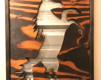 Rustic Rearing Horse Wood Wall Art: Reclaimed Metal Equestrian Decor