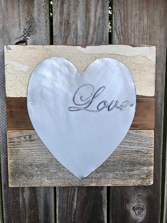 Farmhouse Hearts, Whitewashed, Primitive, Wooden Hearts