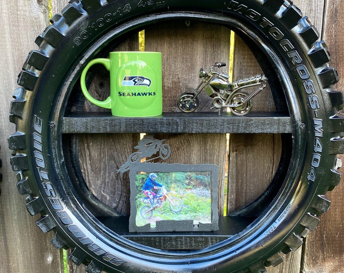 Dirt Bike Tire Shelf, Boys Room Shelf, Garage Shelf, Tire Shelf, Dirt