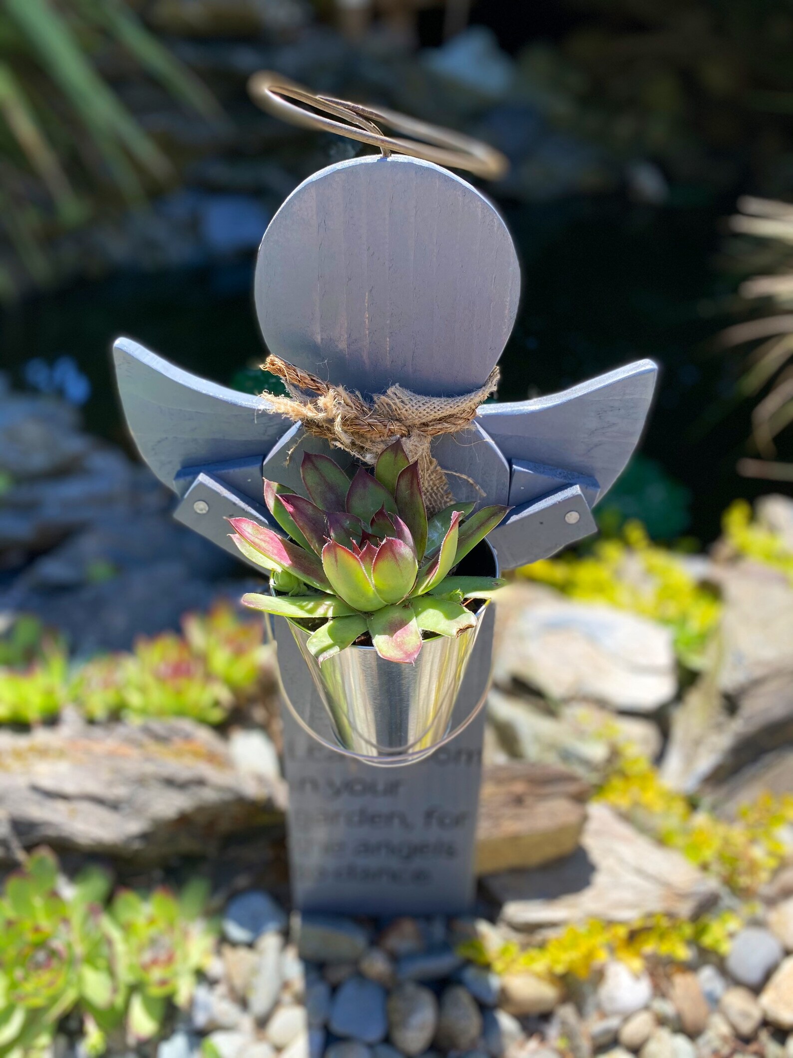 Wooden garden angel with metal bucket planter leave room in Etsy