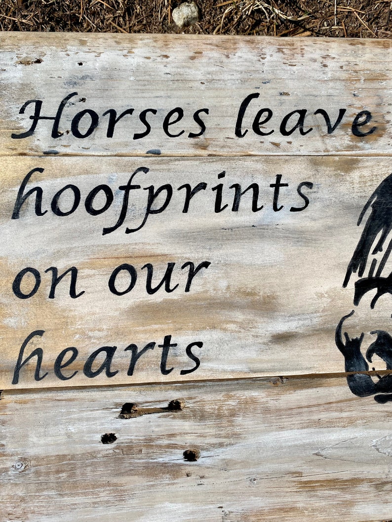 Horses leave hoofprints on our hearts wall decor, horse decor, wood horse decor, horse hoof prints quote, horse wall decor image 4