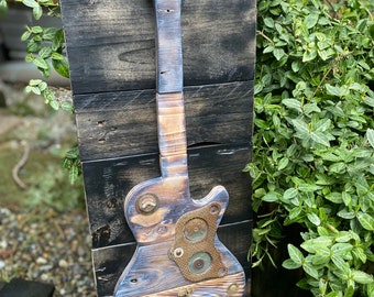 Wood guitar wall hanging, guitar wall art, wood guitar art, mixed media guitar art