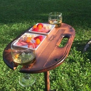 Portable Wine Table – Hand-Burnt Camping Table with Rustic Charm