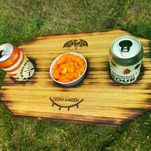 Beverage/Beer Table,  Burnt Edging Portable outdoor Table, Fire Pit Table, Backyard Table, Outdoor Concert Table, Beverage Holder