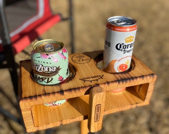 Mini Beverage Holder, Beer Table Portable, with bottle opener, Outdoor Concert Table, Camping table,  Beach Table, Fire Pit. Burnt Edge