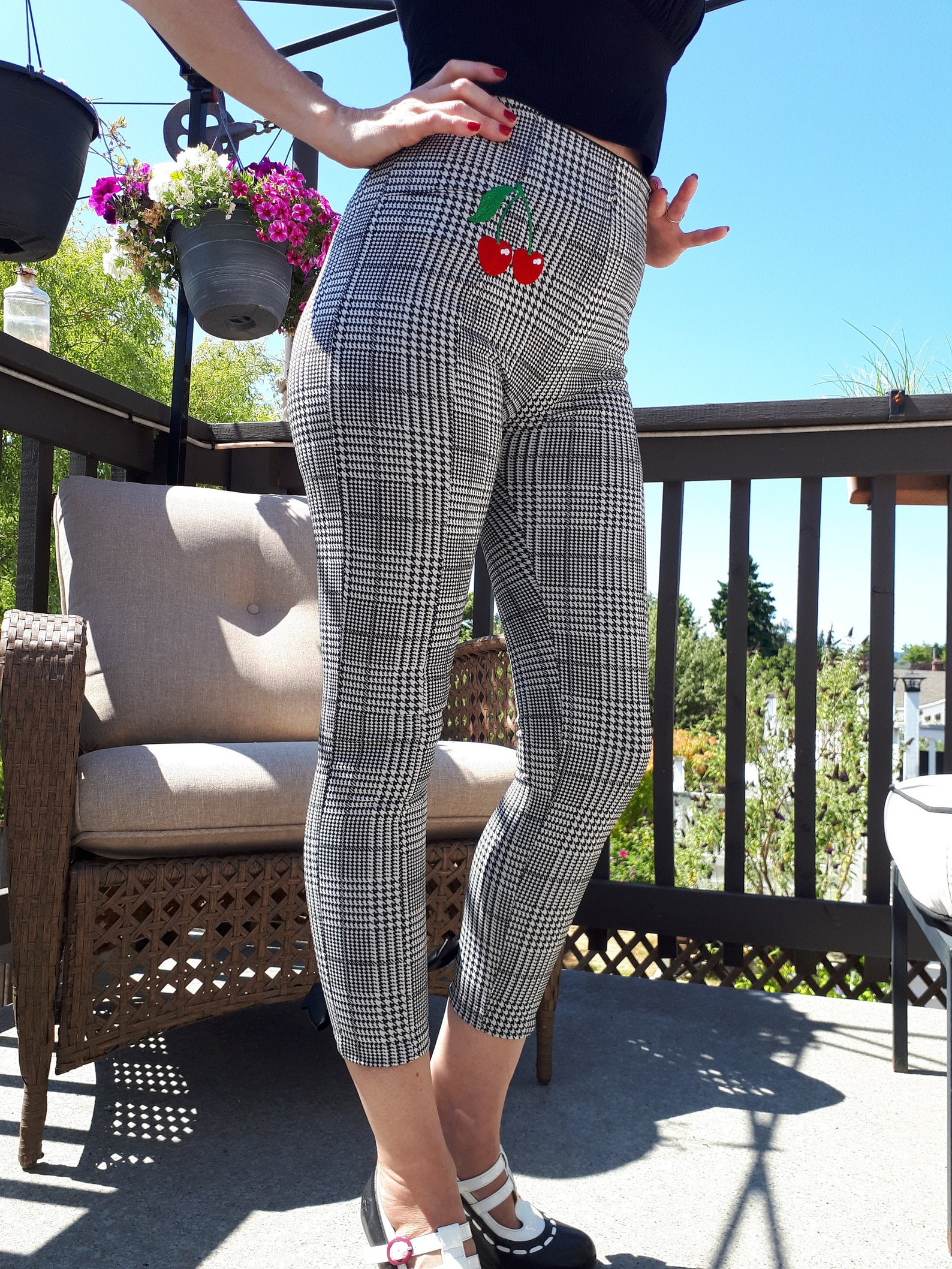 Cherry Capri Pants Black and White Capri Pants Cigarette | Etsy
