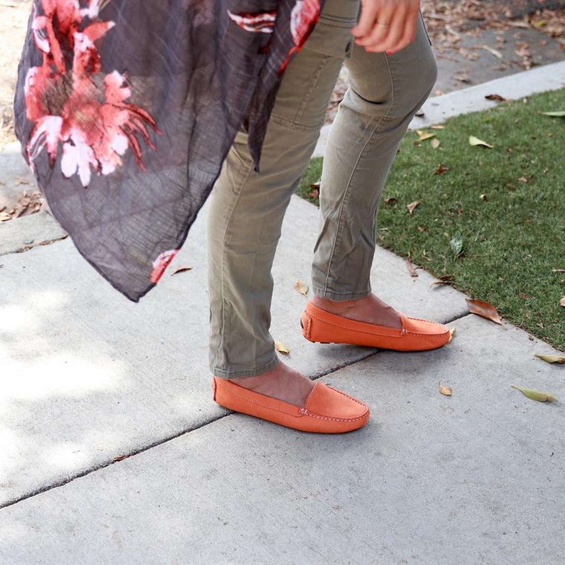 Kiana Orange Leather Loafers Women Moccasins Women Loafers Etsy